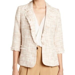 NWT Womens Blazer Light Pink Tan Textured Tweed Lined Jacket Coquette Career M